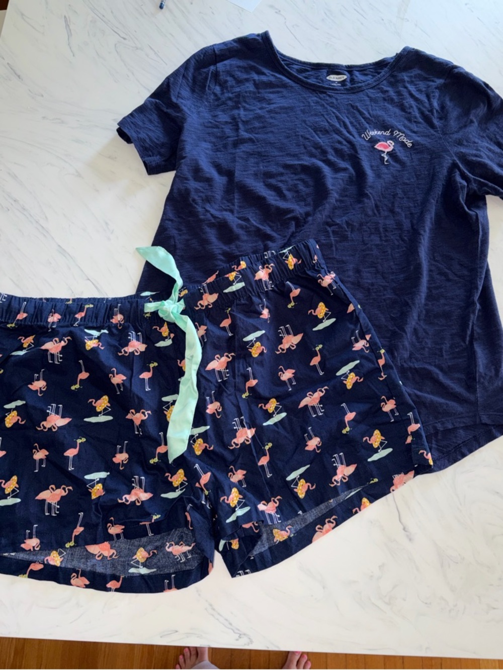 Old navy pajamas shorts set flamingo blue bottom boxer shirt top weekend mode xl